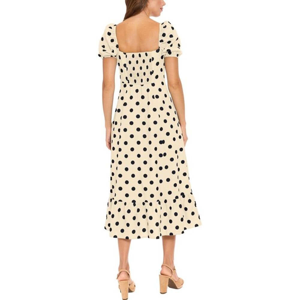 London Times Cream Polka Dot Midi Dress with Black Spots - Picture 2 of 3